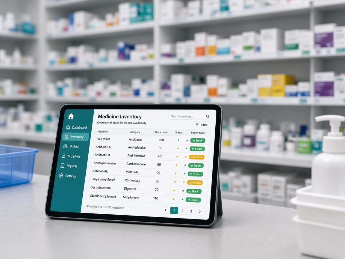 Hospital pharmacy inventory on a tablet
